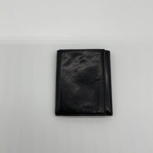 Fossil Wallet Black Genuine Leather Trifold ID‎ & Card Slots